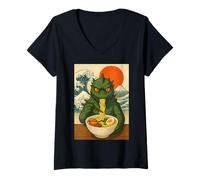 Mujer Divertido Kaiju Monster Ramen Japonés Kawaii Anime Gráfico Camiseta Cuello V