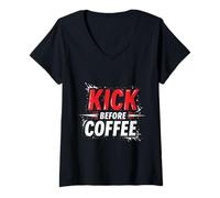 Mujer Divertido Kickboxing Cita Boxer Regalo café Camiseta Cuello V