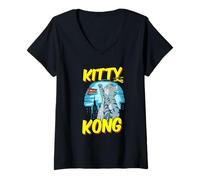 Mujer Divertido Kitty Kong Peluche Monstruo Gatito Gato Atigrado Camiseta Cuello V