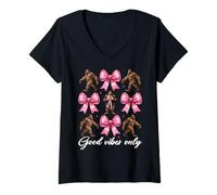 Mujer Divertido lazo con forma de coqueta para niña Bigfoot Sasquatch, solo buenas vibraciones Camiseta Cuello V