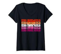 Mujer Divertido lazo de coqueta LGBTQ con bandera del orgullo lésbico beso a más chicas Camiseta Cuello V