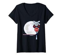 Mujer Divertido Letrero de Barrera con Disfraz de Halloween para Halloween Camiseta Cuello V