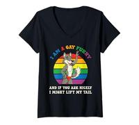 Mujer Divertido LGBT Mes del Orgullo Gay I'm a Furry Rainbow Wolf Camiseta Cuello V