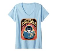 Mujer Divertido libro de lectura para gatos Invierte en ti mismo Gatos Camiseta Cuello V