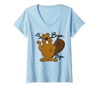 Mujer Divertido, Lindo, Feliz, Gran Barriga, Castor Diciendo ADIÓS Camiseta Cuello V