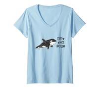 Mujer Divertido Lindo Orca Ballena Comer La Rica Gladys Orca Revolucionaria Camiseta Cuello V