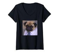 Mujer Divertido Lindo Trabajo De Perro Pug Triste Trabajo Borroso Meme Camiseta Cuello V
