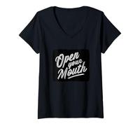 Mujer Divertido Logotipo de Open Your Mouth Camiseta Cuello V