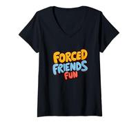 Mujer Divertido Look Divertido de Amigos forzados para niños y niñas Camiseta Cuello V