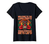 Mujer Divertido Luau Party Tiki Lei Todos obtienen Lei'd Aloha Hawaii Camiseta Cuello V