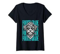 Mujer Divertido Maestro de Cuarto Grado Lindo Perro Estudiante de Regreso a la Escuela Camiseta Cuello V