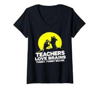 Mujer Divertido Maestro Zombi Maestros de Halloween Amor Cerebros Camiseta Cuello V