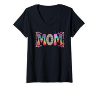 Mujer Divertido MAMÁ Boho Hippie Art DÍA DE LA Madre Camiseta Cuello V