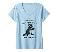 Mujer Divertido Mapache a Veces Cerrar mis Ojos no Puede Ver Vintage Camiseta Cuello V