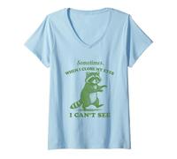 Mujer Divertido Mapache a Veces Cerrar mis Ojos no Puede Ver Vintage Camiseta Cuello V