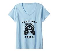 Mujer Divertido Mapache a Veces muerdo Humor Nostalgia 90s Vintage Camiseta Cuello V