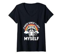 Mujer Divertido Mapache Diciendo 0 días Desde la última Vez Que me Hice Caca Camiseta Cuello V