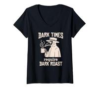 Mujer Divertido Médico Plaga Amante del Café Gótico Humor Os Camiseta Cuello V