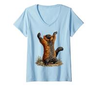 Mujer Divertido Meditando Adorando Lémur Meme Camiseta Cuello V