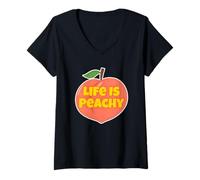 Mujer Divertido melocotón frutal de Estilo Retro Life Is Peachy Camiseta Cuello V