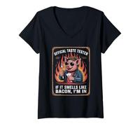 Mujer Divertido Meme de Cerdo Barbacoa si huele a Tocino en el Que Estoy Camiseta Cuello V
