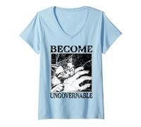 Mujer Divertido Meme de Gato Mordiendo la Mano Se Convierte en Camiseta Cuello V