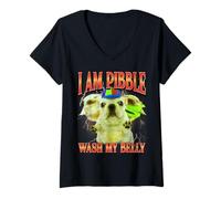 Mujer Divertido Meme de Perro con la Frase «I Am Pibble Dog Puppy Wash Clean My Belly» Camiseta Cuello V