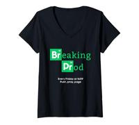 Mujer Divertido Meme de un desarrollador de Breaking Prod Every Friday Camiseta Cuello V