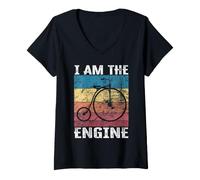 Mujer Divertido Mensaje - I Am The Engine para Ciclistas Fan Camiseta Cuello V
