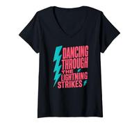 Mujer Divertido meteorólogo Bailando a través de los Rayos Camiseta Cuello V