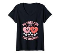 Mujer Divertido Mi Corazón Lindo Corazones Tomados De La Mano Diciendo Camiseta Cuello V