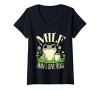Mujer Divertido Milf Hombre I Love Frogs Lindo Retro Agotado Boho Camiseta Cuello V
