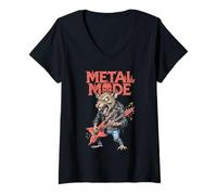 Mujer Divertido Modo Heavy Metal Guitarrista Guitarra Eléctrica Rata Camiseta Cuello V
