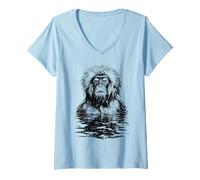 Mujer Divertido Mono de Nieve Japón Macaco Meditación Onsen Camiseta Cuello V