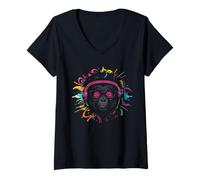 Mujer Divertido mono trippy arte gráfico para hombres mujeres vintage retro Camiseta Cuello V