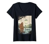Mujer Divertido Monstruo alienígena de Bigfoot Sasquatch Loch Ness Camiseta Cuello V