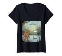 Mujer Divertido Monstruo alienígena de Bigfoot Sasquatch Loch Ness Camiseta Cuello V