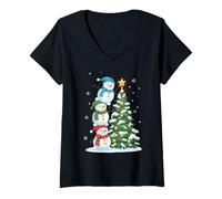 Mujer Divertido muñeco de Nieve de Navidad para árbol de Vacaciones Familiar a Juego Camiseta Cuello V