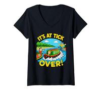 Mujer Divertido Narrowboat Broma Canal Barcaza Vacaciones en vivo a bordo Camiseta Cuello V