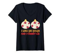 Mujer Divertido Navidad sarcástico Travieso me Gustan los bulbos Grandes papá mamá Camiseta Cuello V