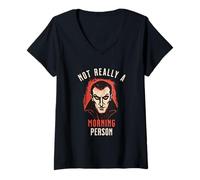 Mujer Divertido No Realmente Una Persona De La Mañana Drácula Vampiro Halloween Camiseta Cuello V