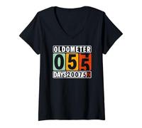 Mujer Divertido oldómetro, 55 años, cumpleaños, 20075 días Camiseta Cuello V