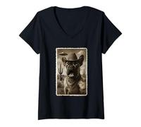 Mujer Divertido OVNI y Cowboy Bulldog Francés Alien Selfie Camiseta Cuello V