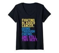 Mujer Divertido paciente de quimioterapia luchador contra el cáncer de vejiga inspirador Camiseta Cuello V