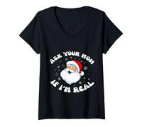 Mujer Divertido Papá Noel de Navidad Pregúntale a tu mamá si Soy un Papá Noel Real Camiseta Cuello V