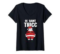 Mujer Divertido Papá Noel Gag OL' Saint Thicc Chistes de Navidad Camiseta Cuello V