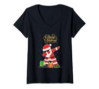 Mujer Divertido Papá Noel Santa Claus Dabbing Snow Dab Camiseta Cuello V