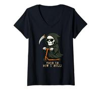 Mujer Divertido patinete Grim Reaper, así es como hago Halloween Camiseta Cuello V