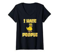 Mujer Divertido Patito Dulce Patito I Hate People Camiseta Cuello V