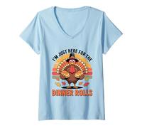 Mujer Divertido Pavo de Acción de Gracias Estoy aquí para la Cena Rolls Camiseta Cuello V